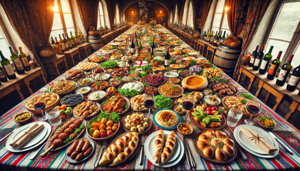 The image of a traditional Georgian Supra (feast)
