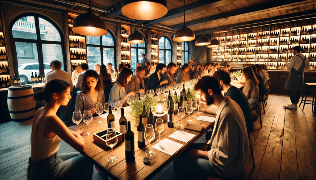 The image of an intimate wine-tasting event in Tbilisi