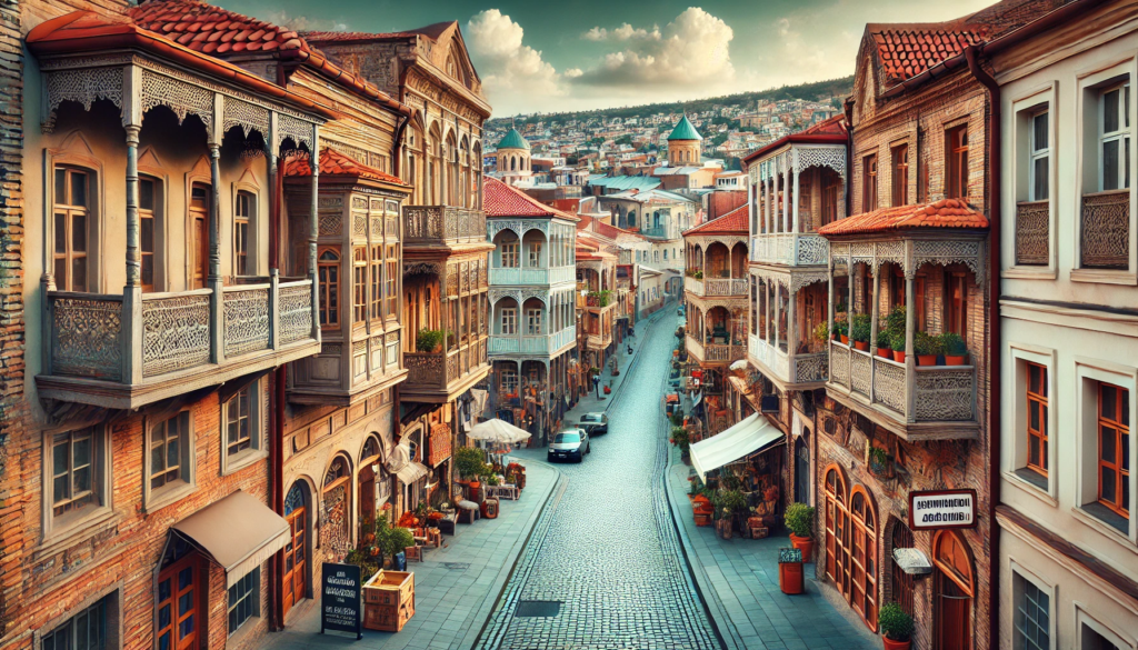 The image of the Old Tbilisi district, featuring the narrow cobblestone streets