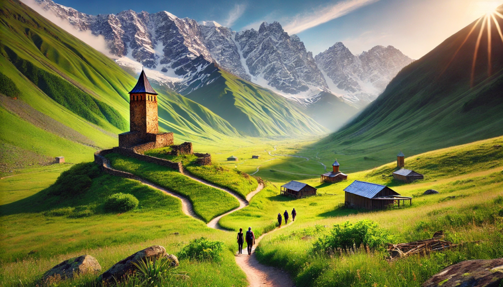 The image of of the Mestia to Ushguli trek