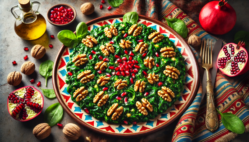 The image of a colorful plate of Georgian pkhali